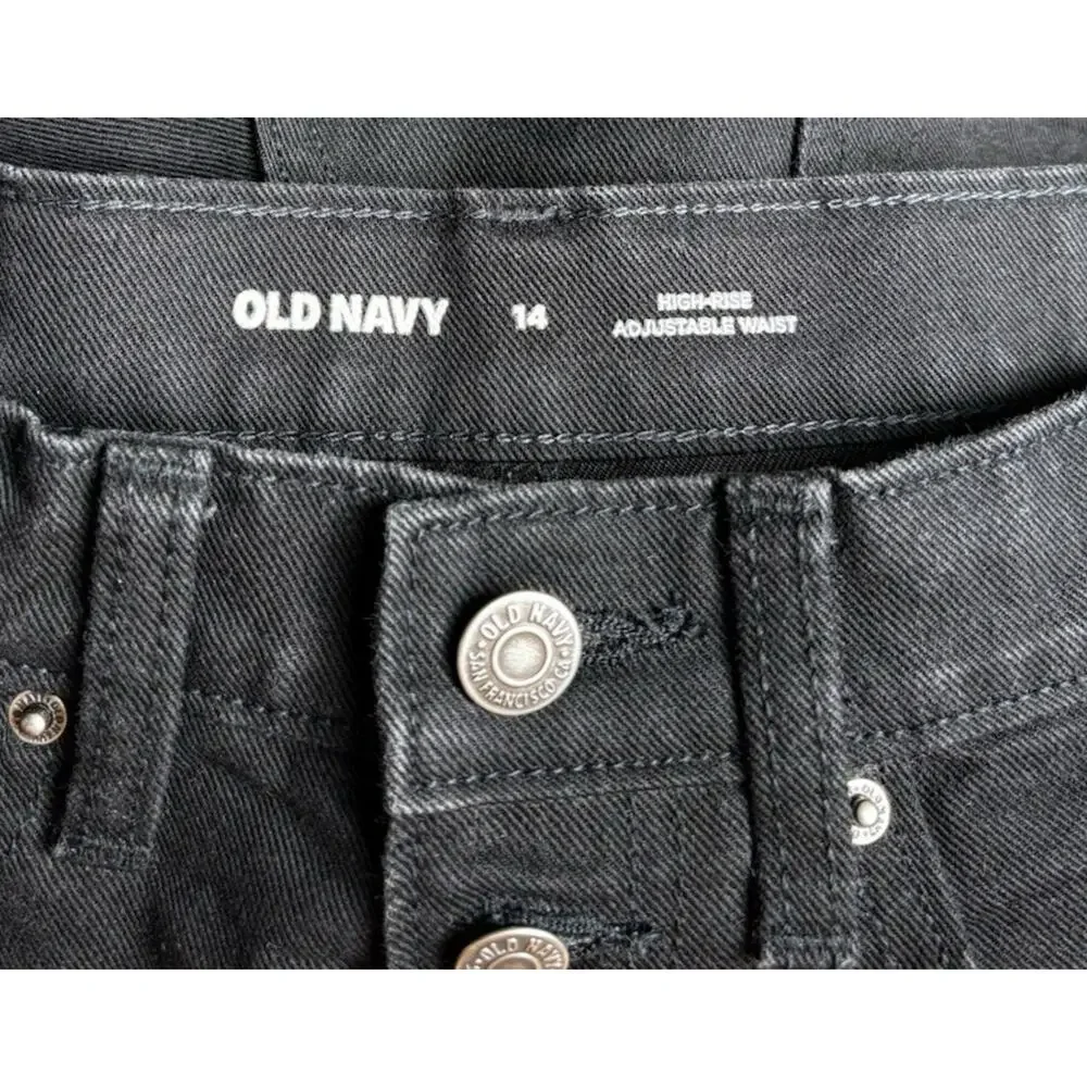 OLD NAVY Girls Sz 14 High Rise Black Denim Shorts Adjustable Waist Button Fly